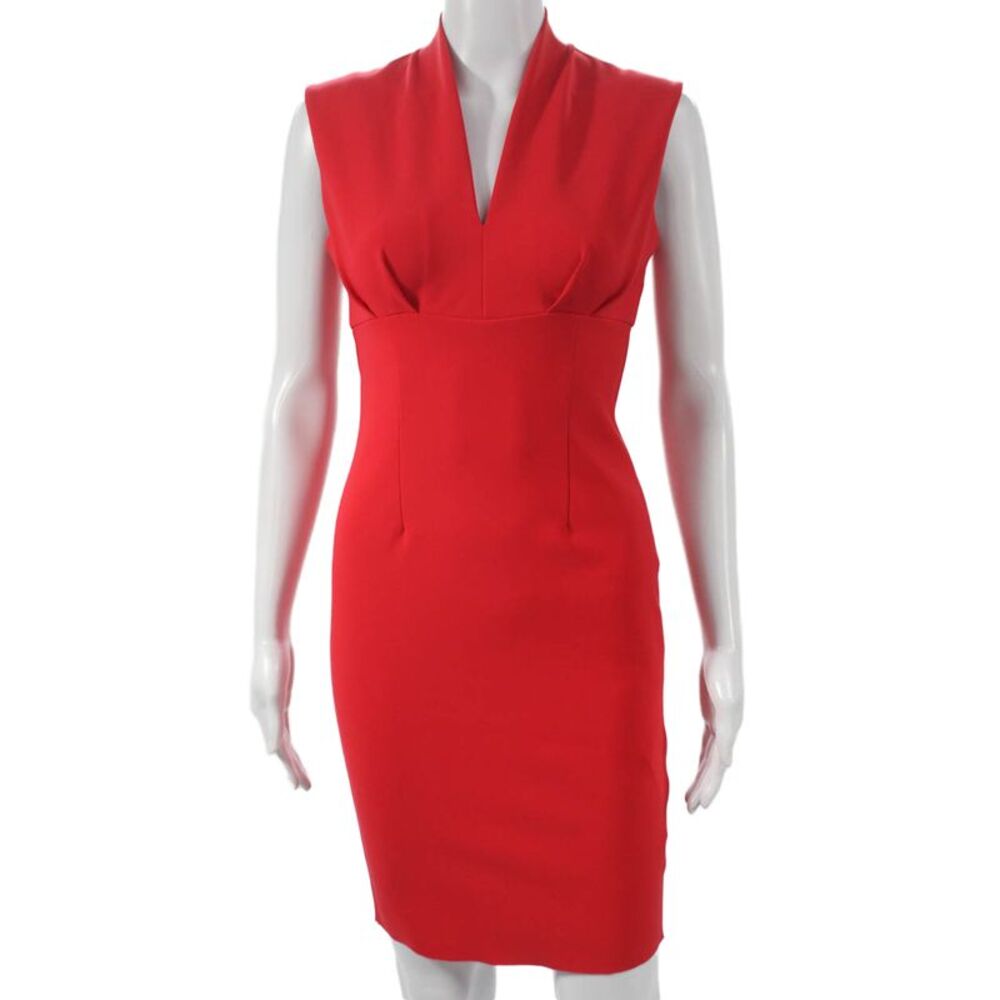 Greta Constantine Women Sheath V-Neck Sleeveless Red Dress Mid-Calf Size XS